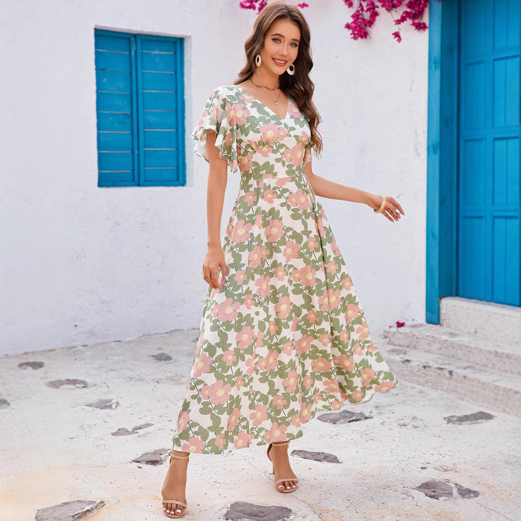 Robe maxi à imprimé floral pour femmes avec des manches ondulantes Chic und Stil