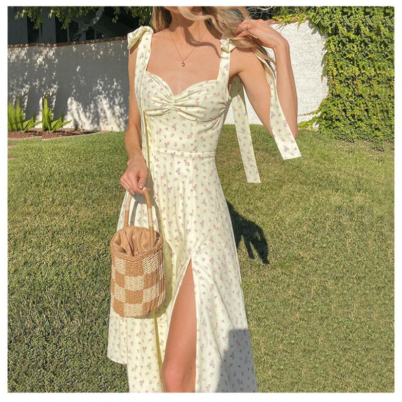 Robe Maxi Imprimé Floral Femme avec Manches à Nœud Chic und Stil