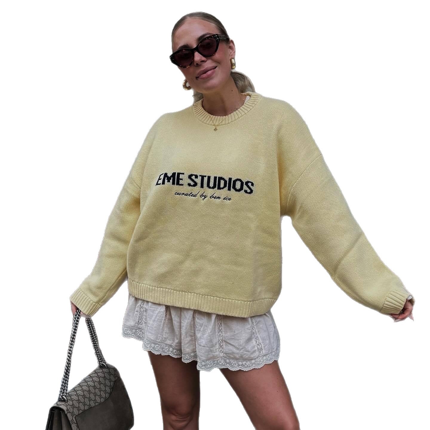 Dames Pull Oversized avec inscription créative Chic und Stil