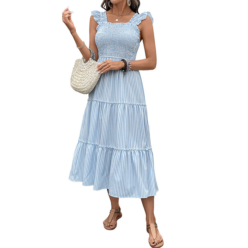 Robe midi rayée à volants pour femmes Chic und Stil