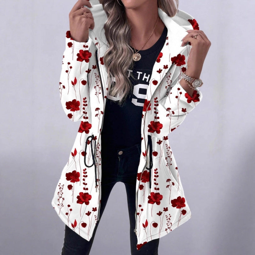 Manteau à capuche et fermeture éclair intégrale pour femmes à imprimé floral Chic und Stil