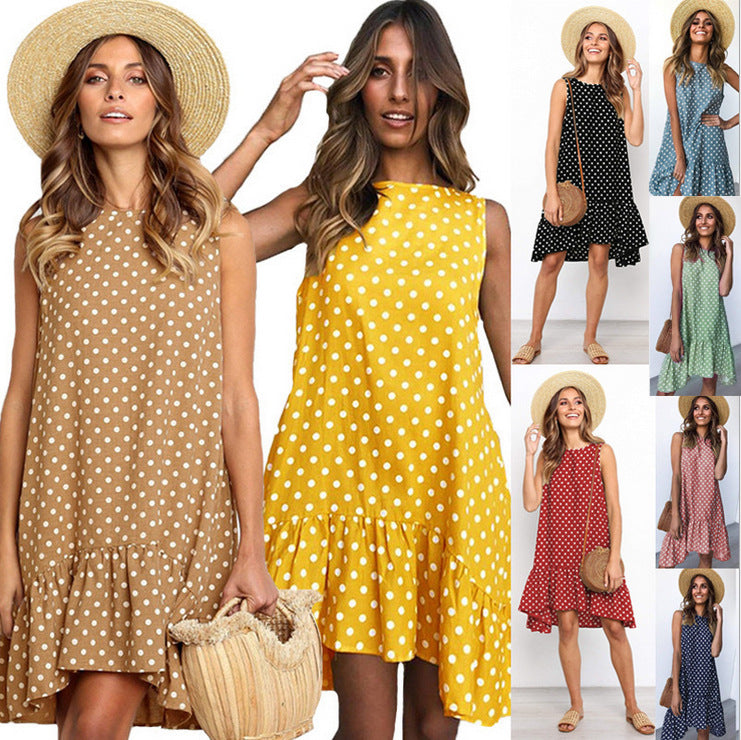 Robe shift à pois d'été pour femmes avec ourlet à volants Chic und Stil