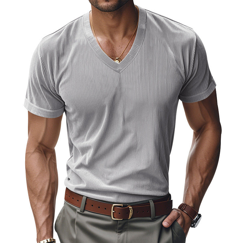 T-shirt en tricot à manches courtes pour hommes avec décolleté en V Chic und Stil
