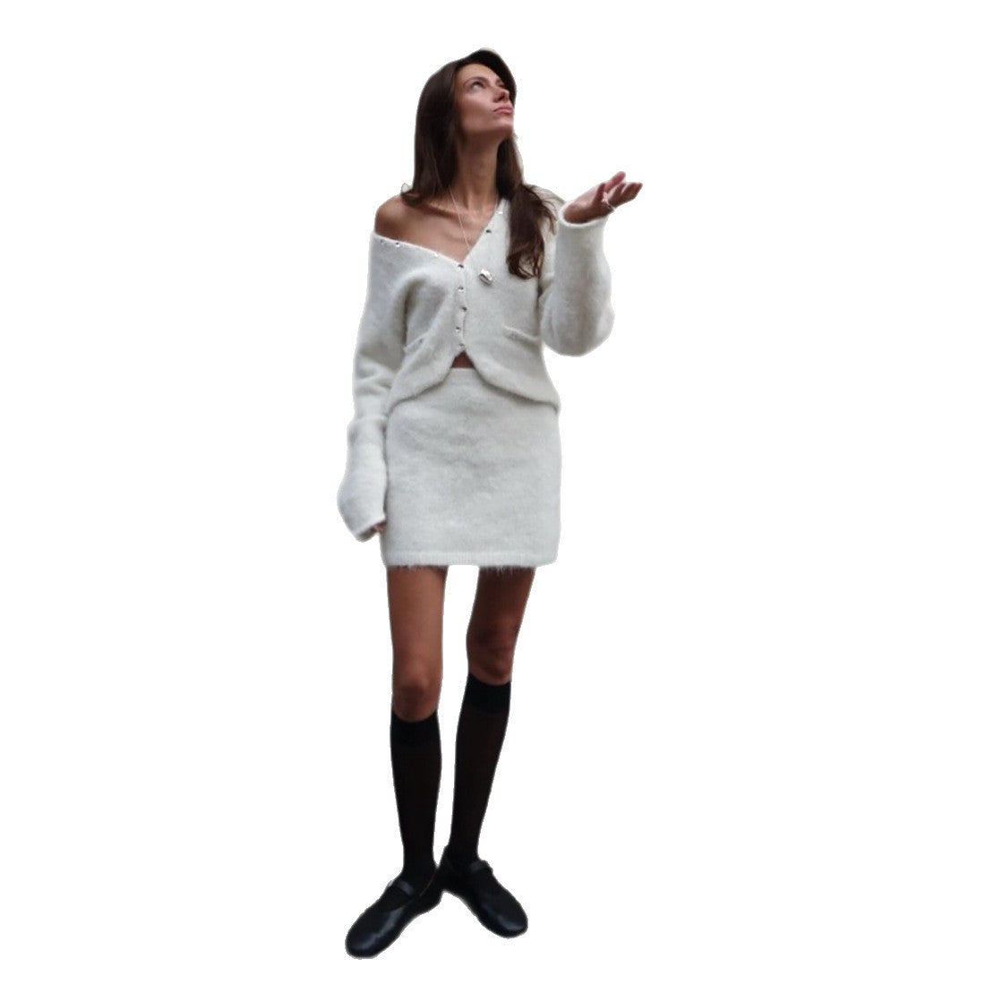 Dames ensemble en tricot douillet avec des détails de boutons à la mode Chic und Stil