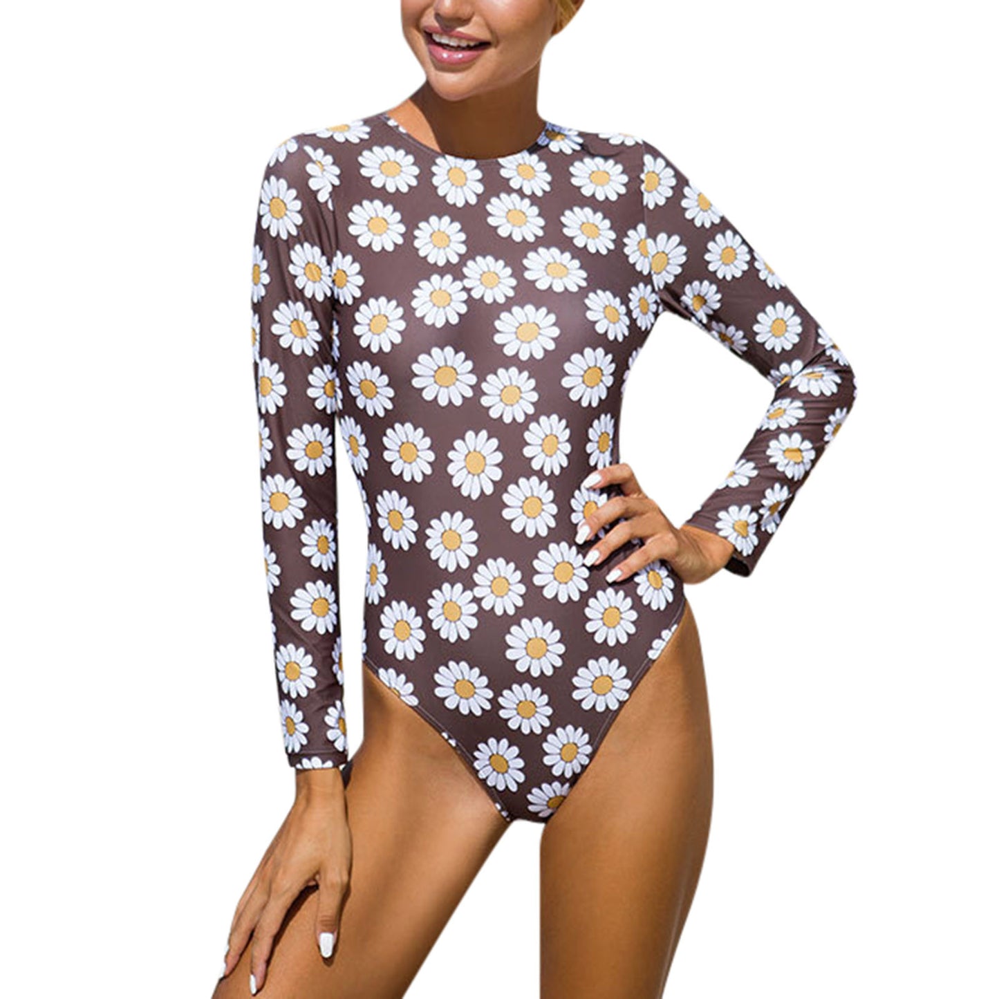 Maillot de bain à manches longues pour femmes avec motif floral et col haut Chic und Stil