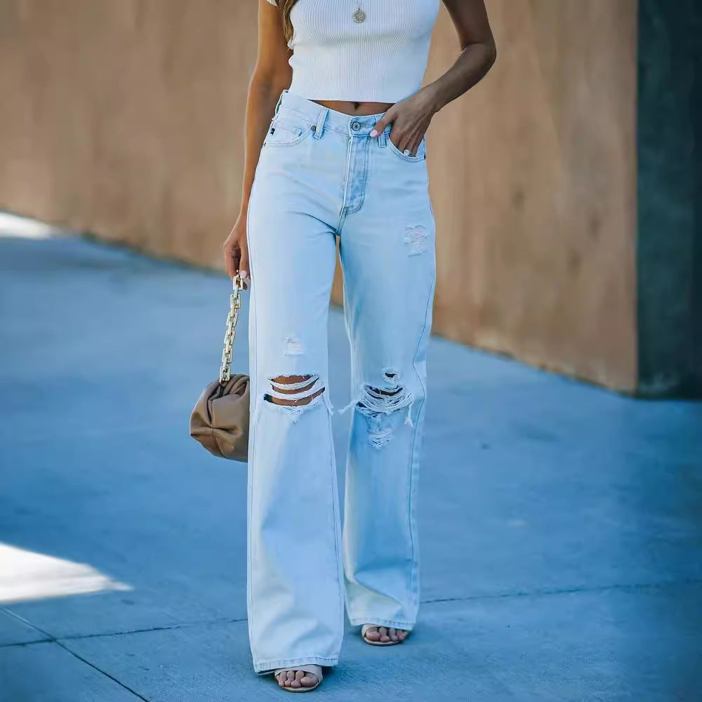 Jeans ample pour femmes au style destroyed avec poches hautes et détails authentiques Chic und Stil