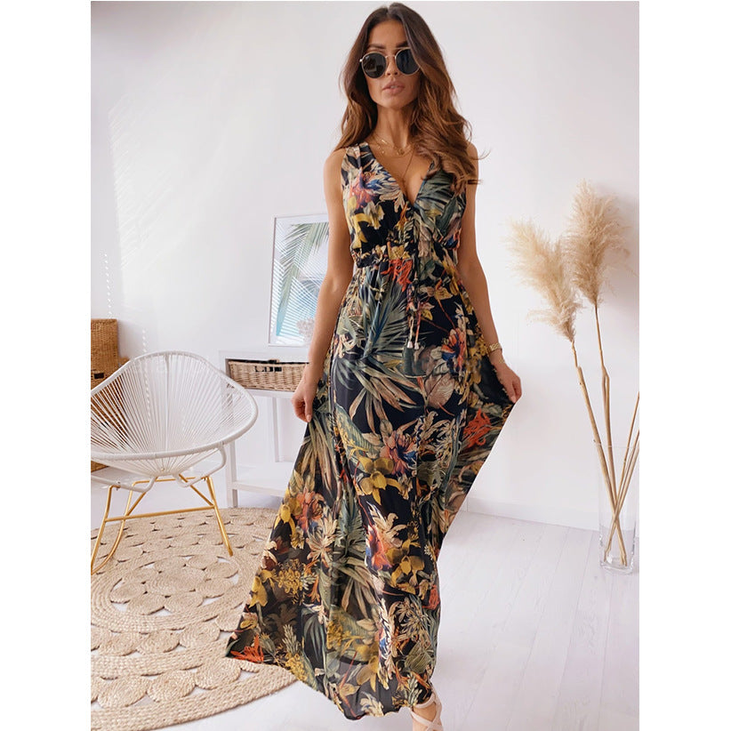 Robe maxi pour femmes avec impression tropicale et détail frontale drapé Chic und Stil