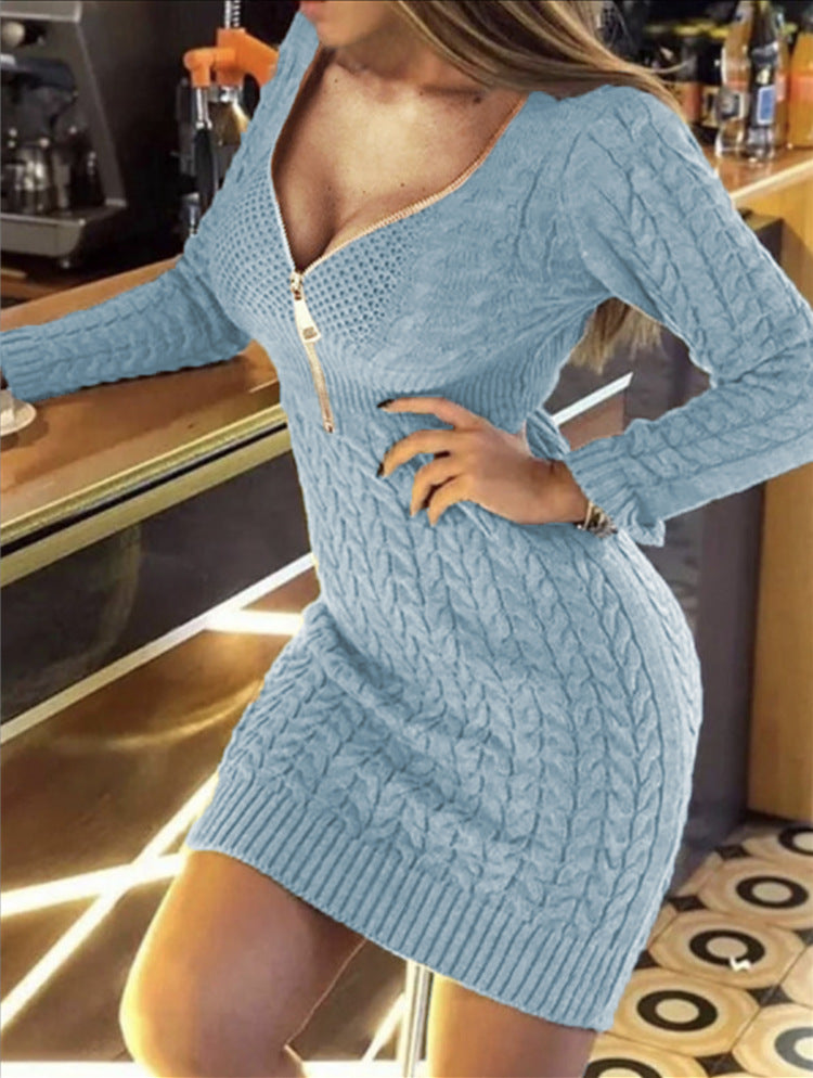 Robe en tricot pour femmes avec un design de fermeture éclair de haute qualité et un motif en losange texturé Chic und Stil