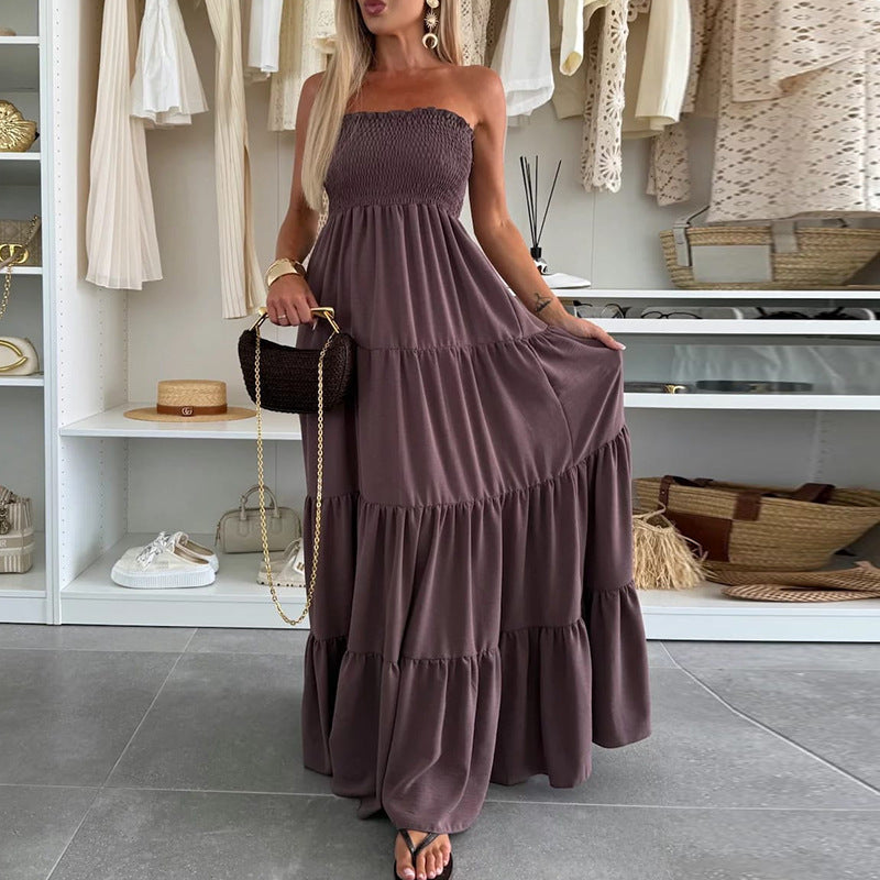 Robe maxi femme avec haut smocké et volants volumineux Chic und Stil