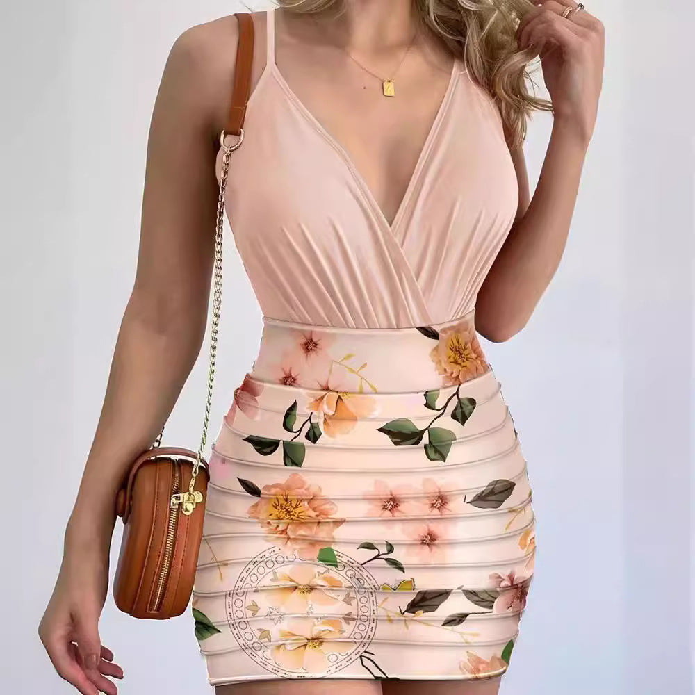 Robe mini ajustée pour femme avec design floral et décolleté en V profond Chic und Stil
