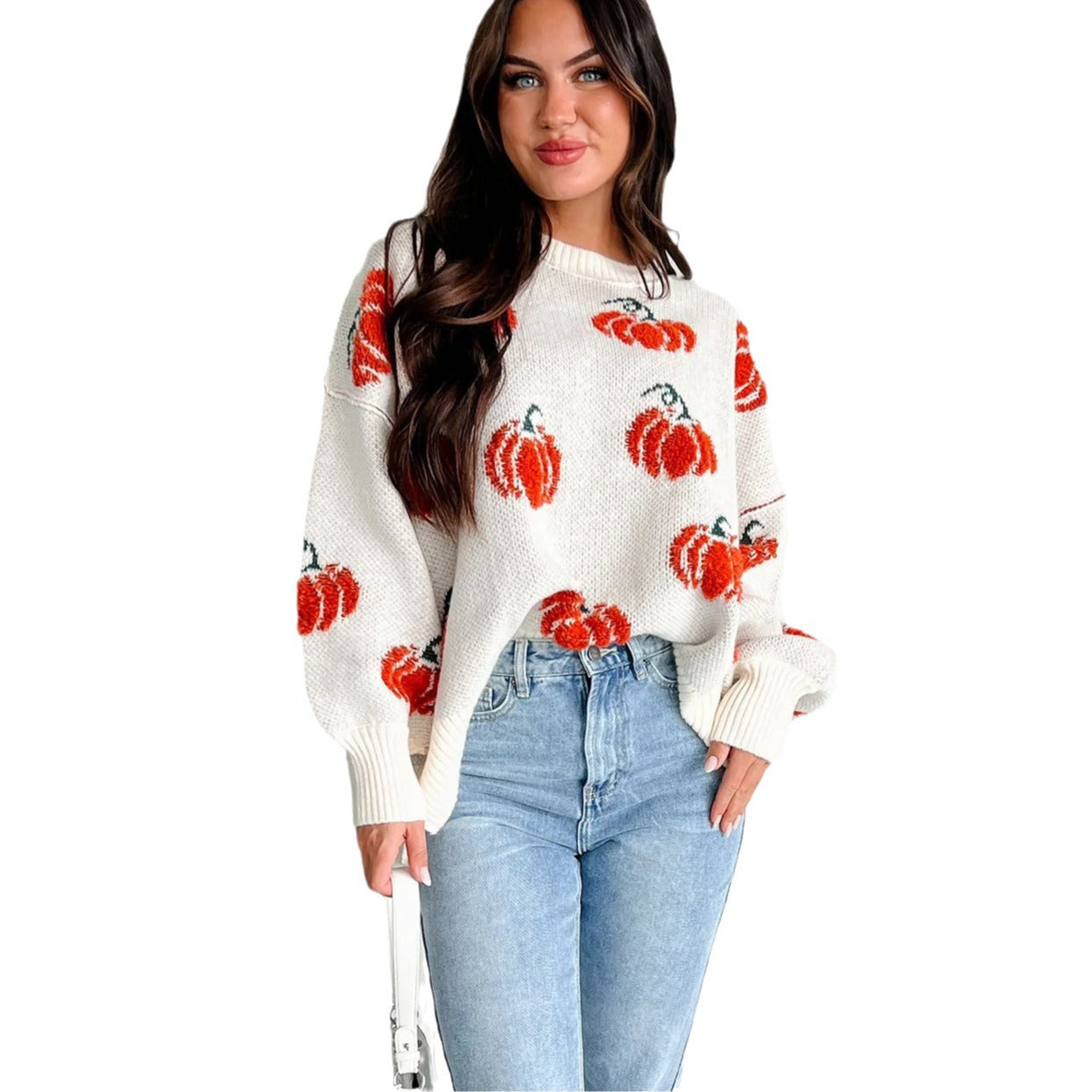 Pull-over en tricot pour femmes avec motif de citrouille Chic und Stil