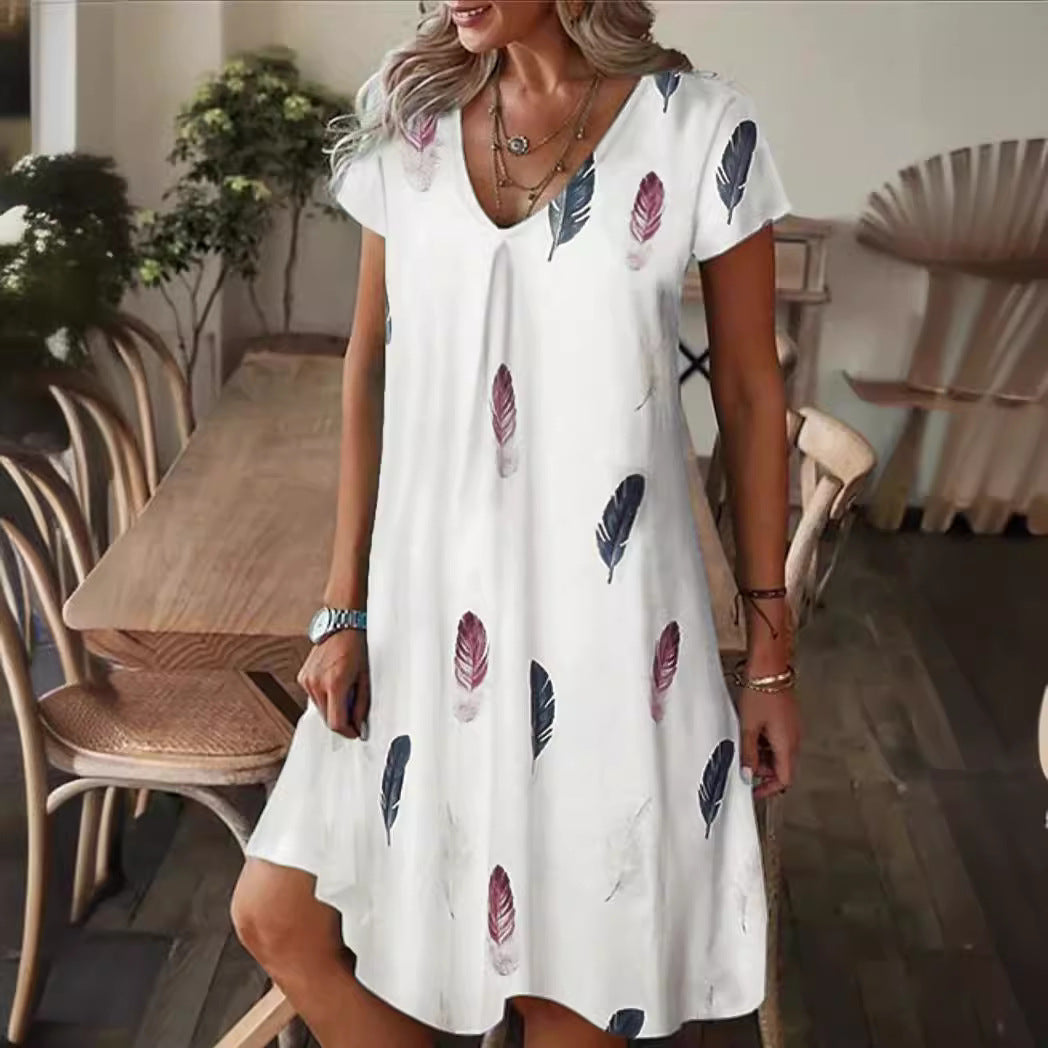 Robe midi à décolleté en V fluide pour femmes avec motif abstrait Chic und Stil