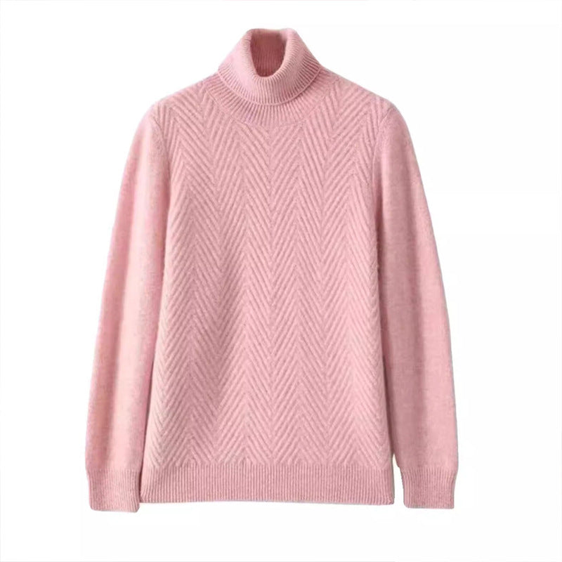 Dames pull élégant en tricot avec col montant et fine structure côtelée Chic und Stil