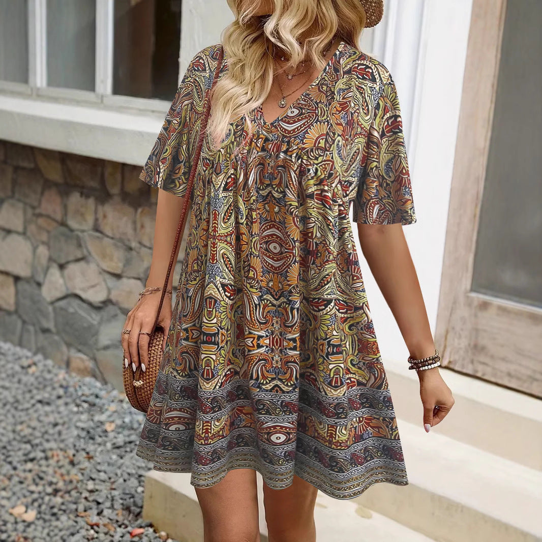 Dames Bohemian Imprimé Flottant Robe Chic und Stil