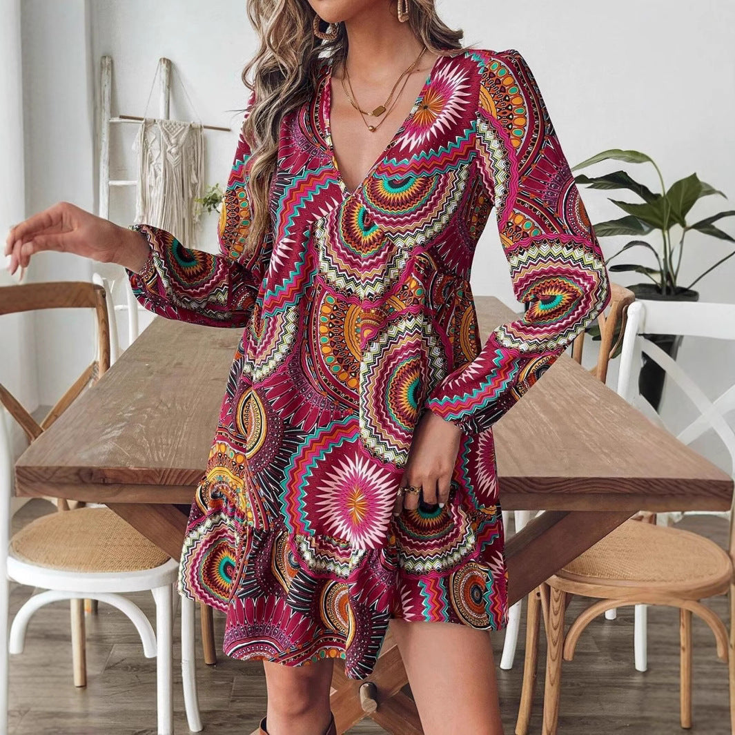 Robe mini imprimée bohémienne Chic und Stil pour femmes