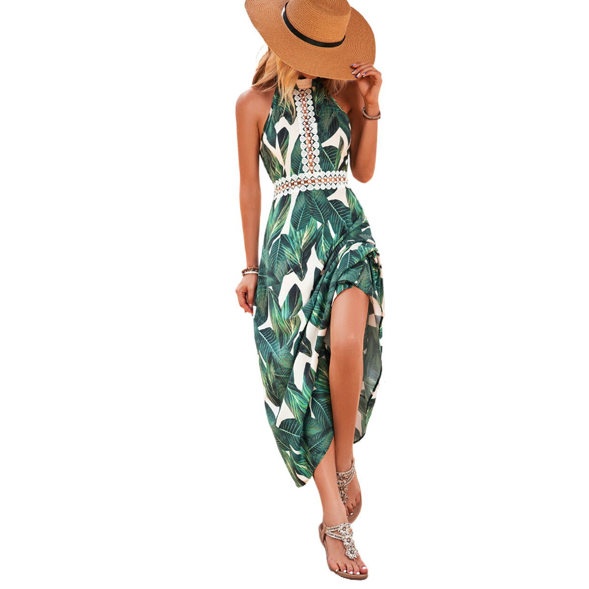 Robe maxi femme avec design sans épaules et accents en dentelle Chic und Stil