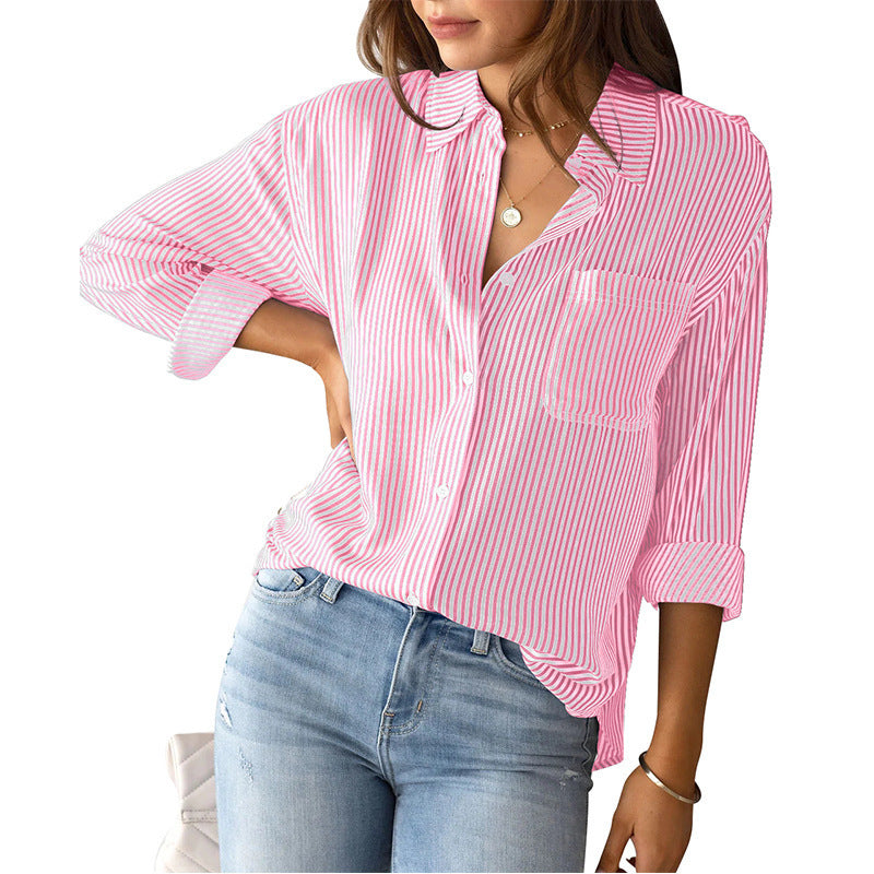 Blouse décontractée pour femmes avec de fines rayures et poche poitrine Chic und Stil