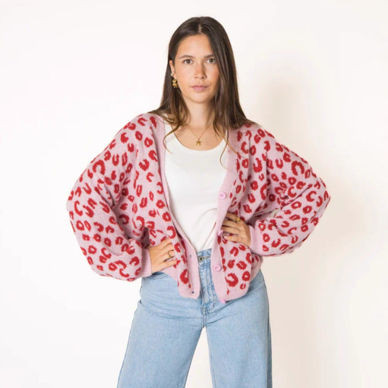 Cardigan en tricot décontracté pour femmes avec un élégant motif léopard Chic und Stil