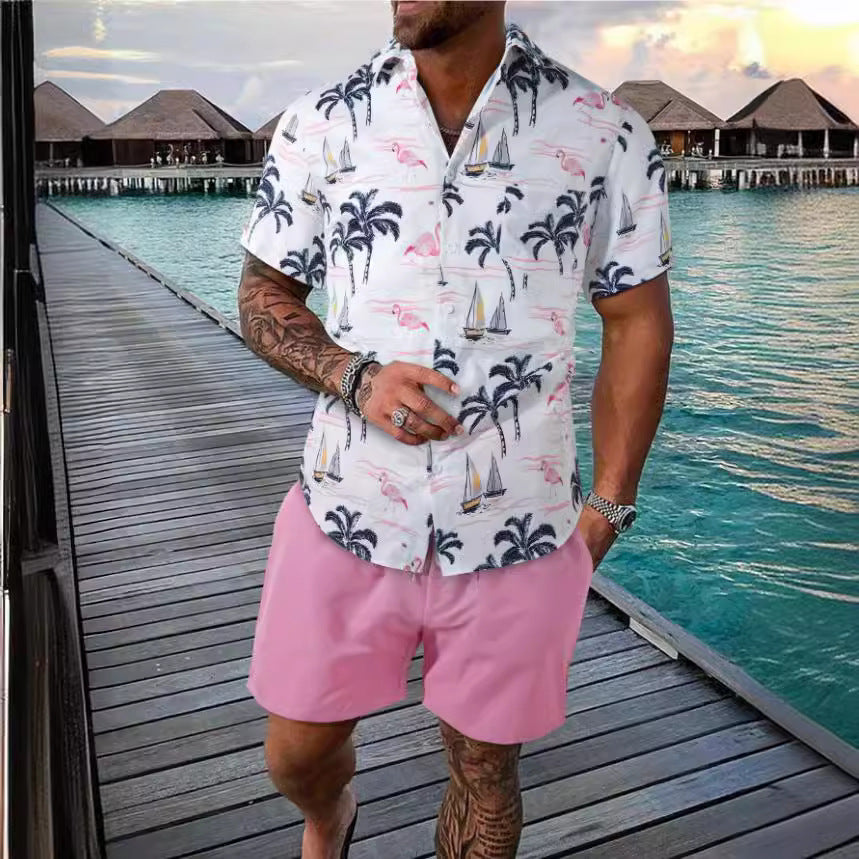 Chemise à manches courtes pour hommes avec motif tropical et coupe décontractée Chic und Stil