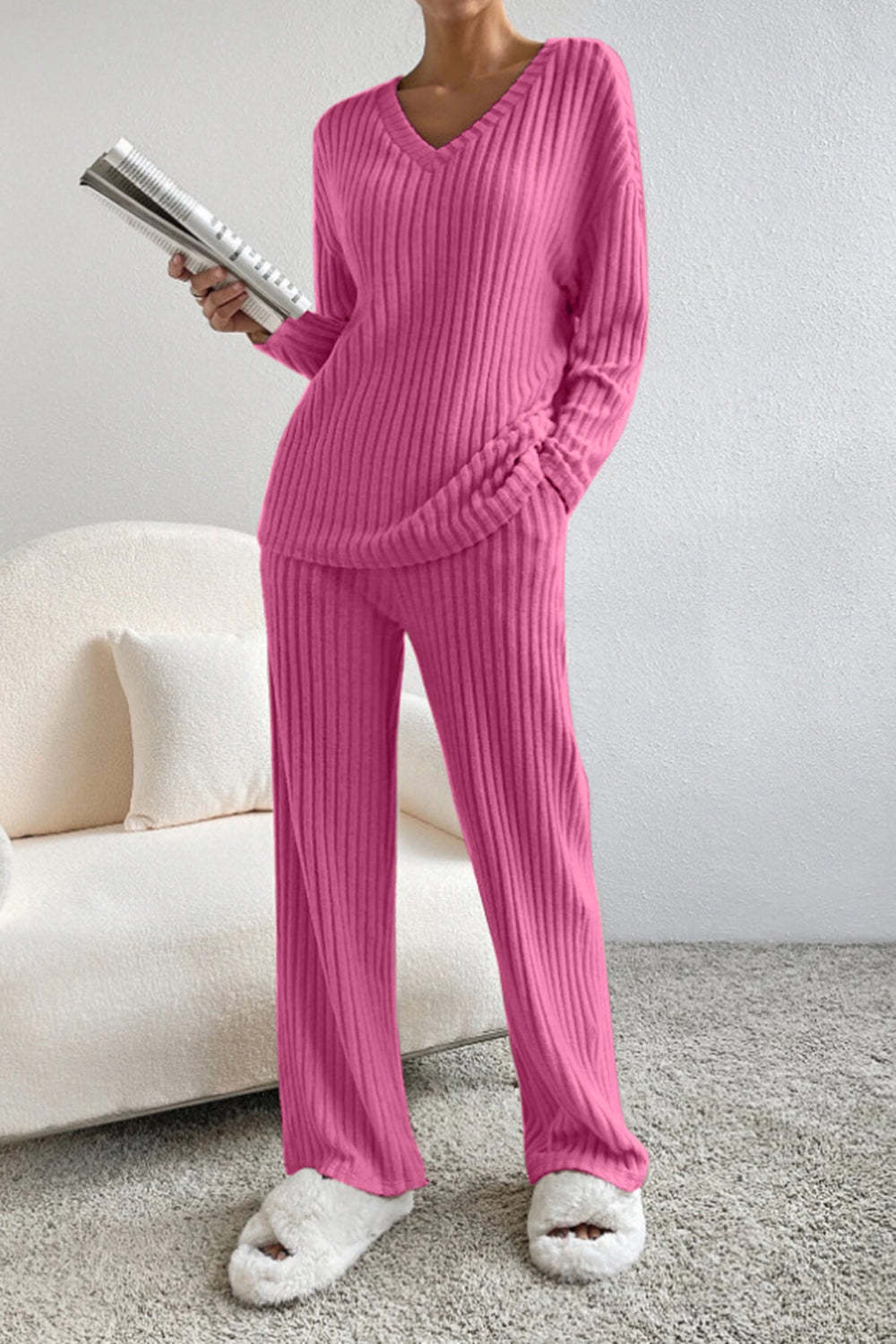 Costume en maille côtelée confortable pour femmes à coupe large Chic und Stil