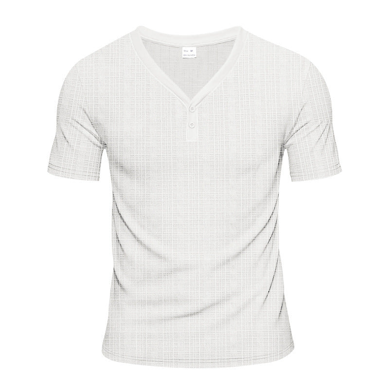 T-shirt Henley à manches courtes pour hommes avec design de structure géométrique et décolleté en V tendance Chic und Stil