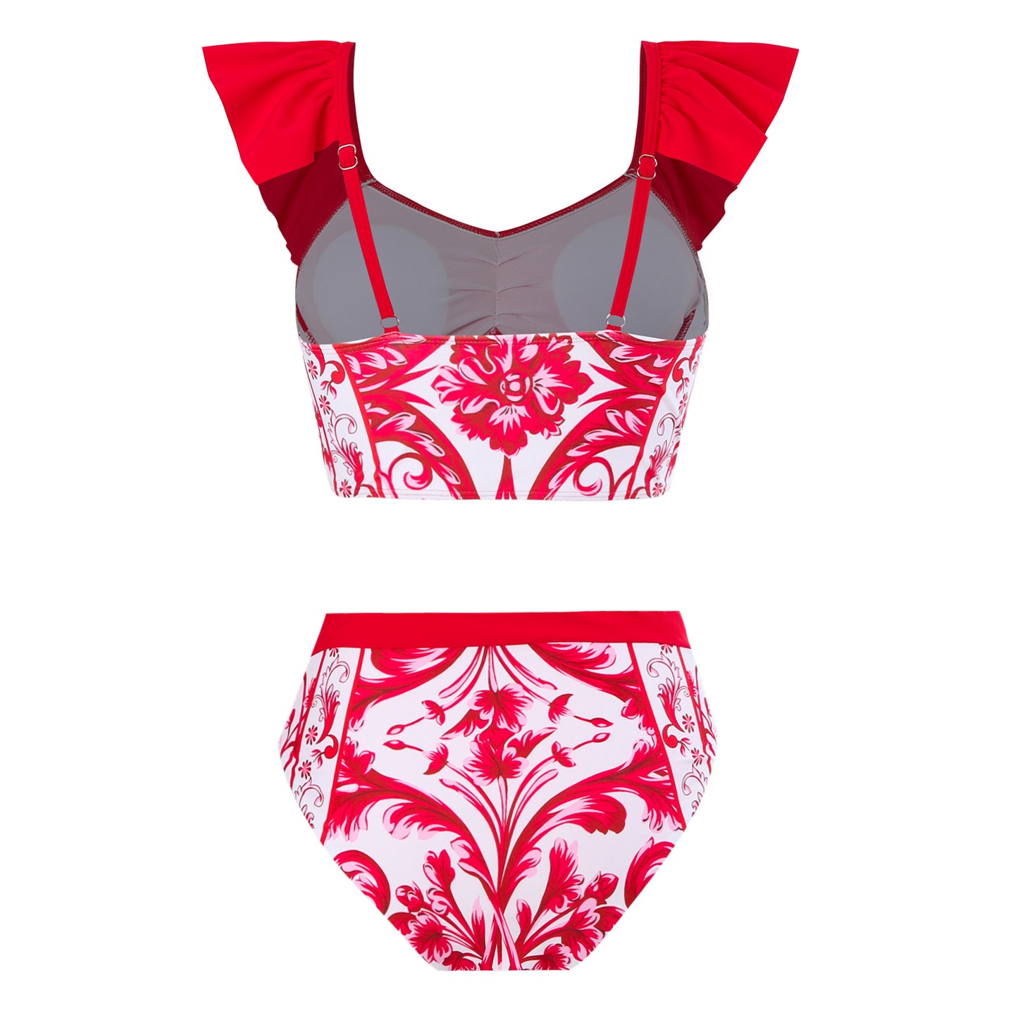 Maillot de bain pour femmes - Ensemble avec une coupe en volants élégante et un design floral Chic und Stil