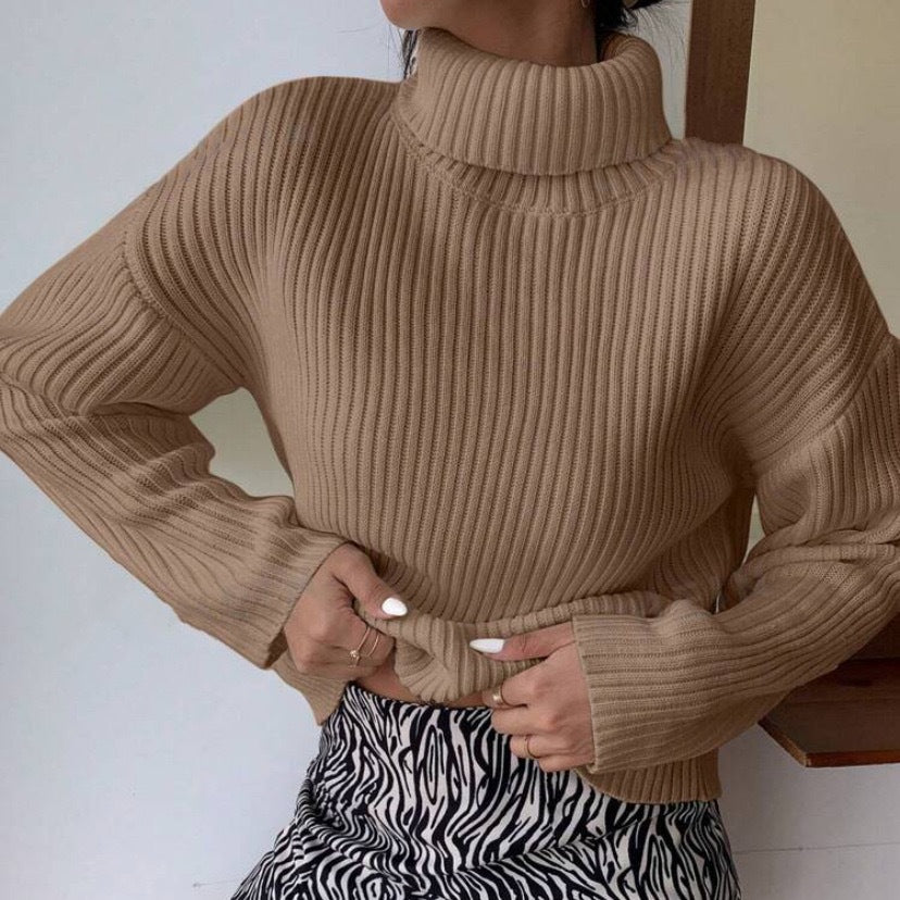 Pullover à col roulé tendance pour femmes avec texture en côtes Chic und Stil