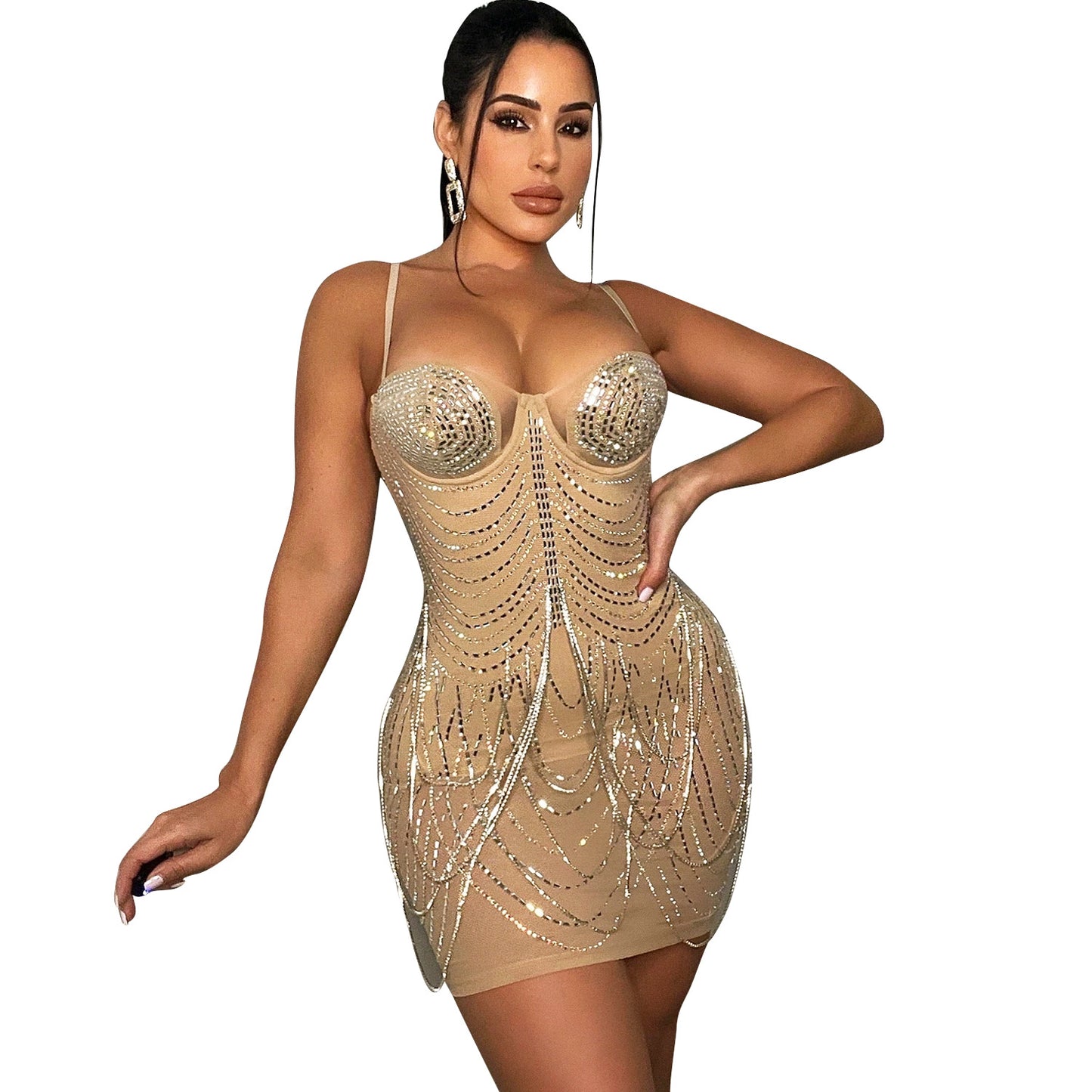 Robe mini bodycon perlée scintillante pour femmes Chic und Stil