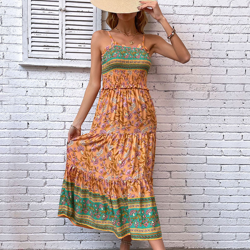 Robe maxi bohème femme avec détail de bord volanté Chic und Stil