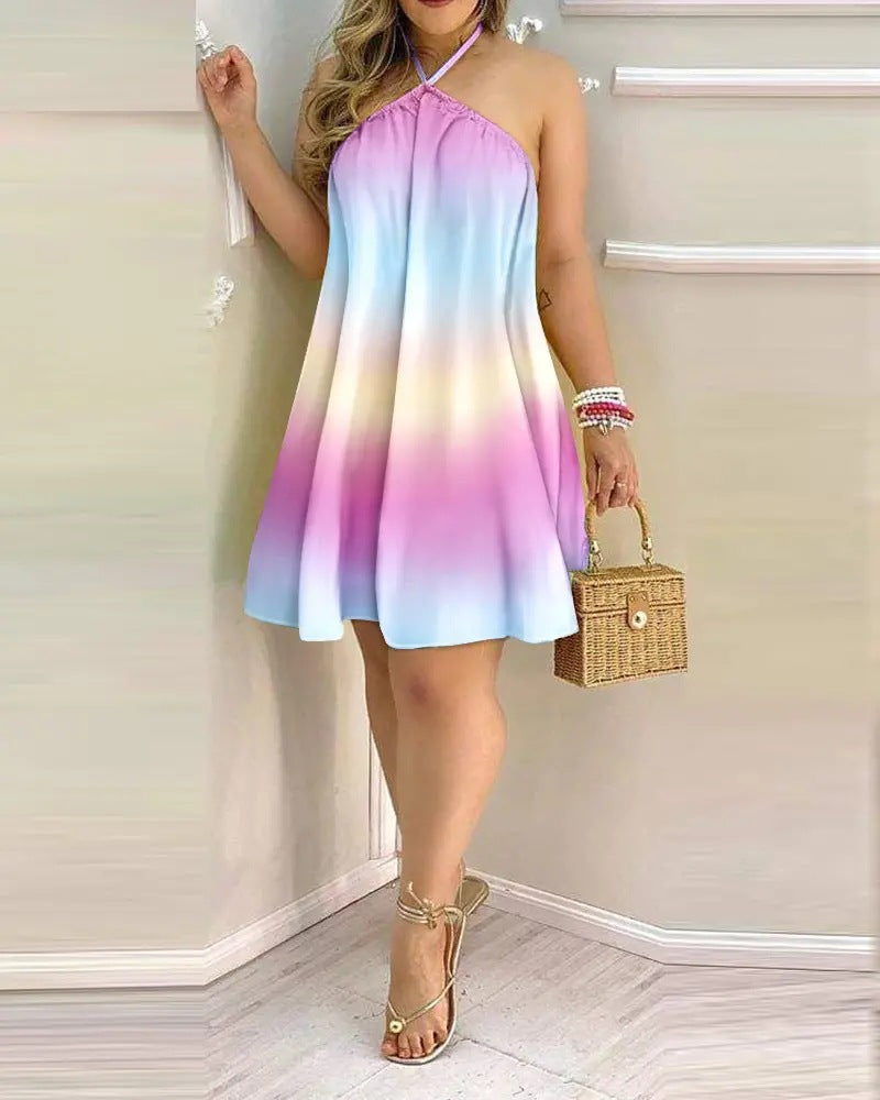 Women Halter Neck Floral A-Line Dress Chic und Stil