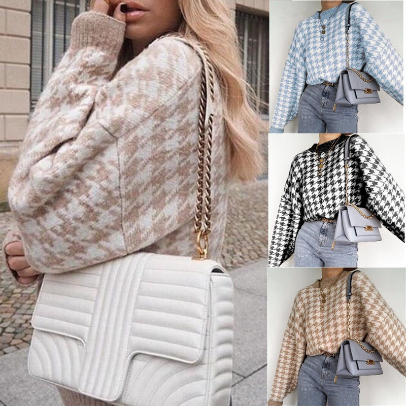 Pull oversized en maille pour femmes avec un motif pied-de-poule moderne et une coupe décontractée Chic und Stil