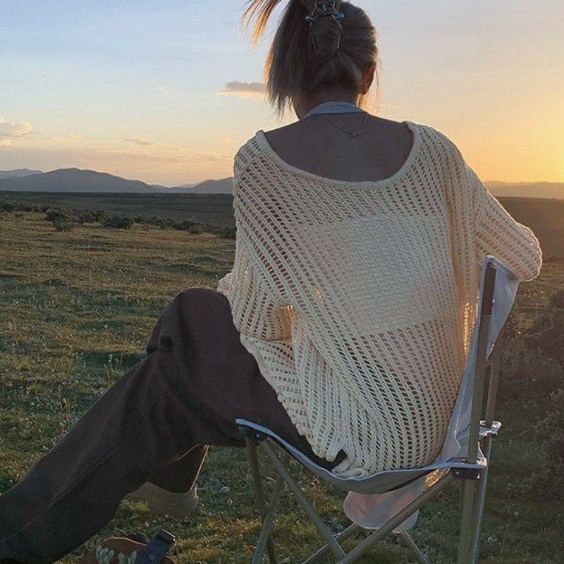 Pull en tricot léger pour femmes avec une coupe ample et un motif en dentelle discret Chic und Stil