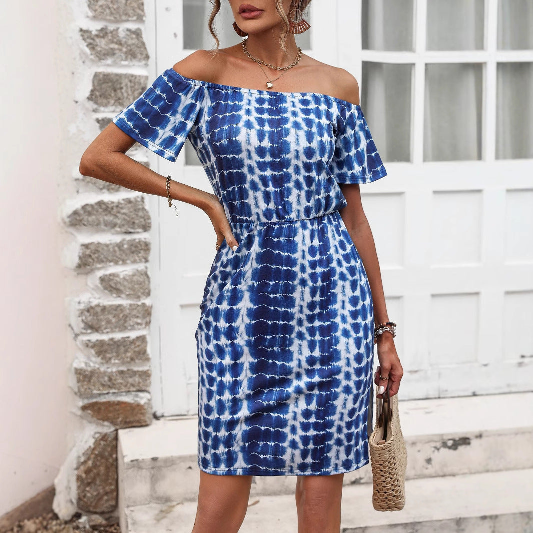 Robe off-shoulder pour femmes avec ceinture élastique à la taille et design ludique Chic und Stil