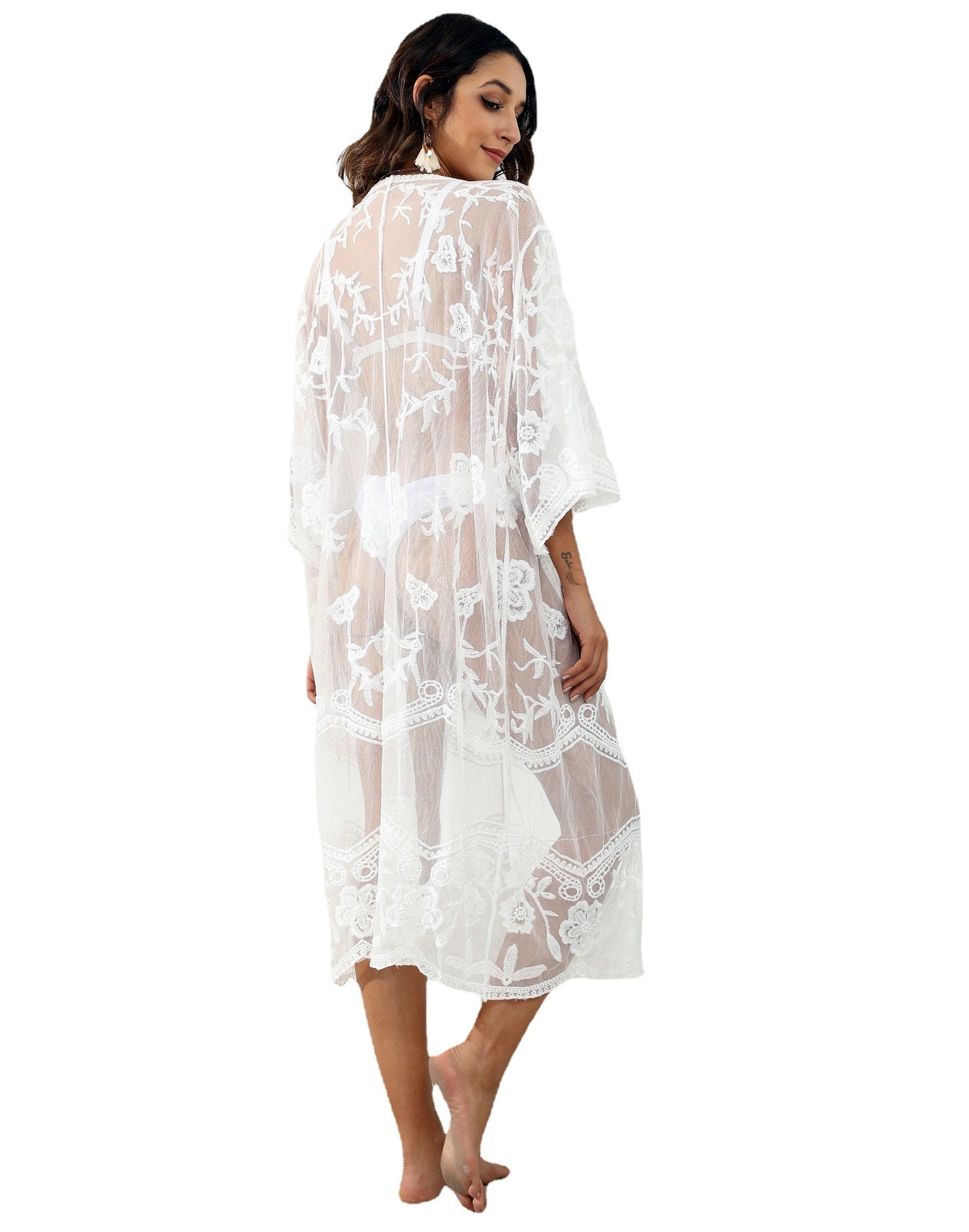 Dames Élégant Survêtement Floral en Dentelle Robe Chic und Stil