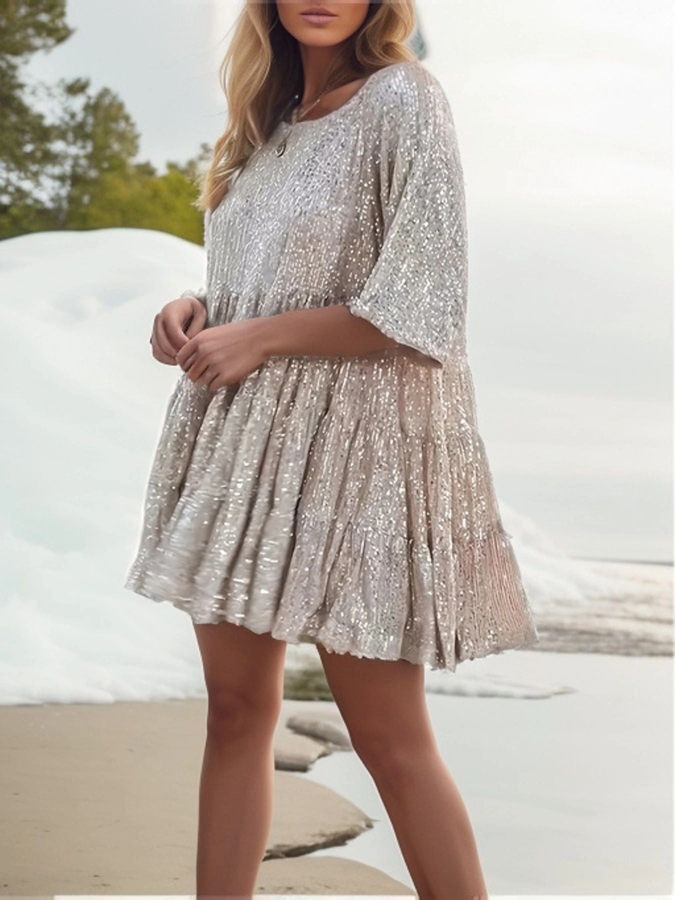 Robe mini scintillante pour femmes avec paillettes et coupe ample Chic und Stil