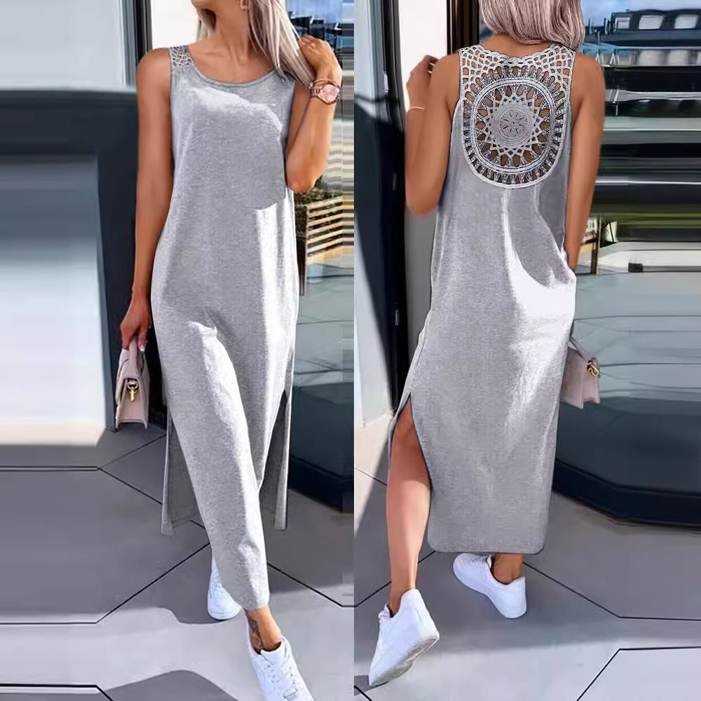 Robe maxi à dos en crochet pour dames Chic und Stil