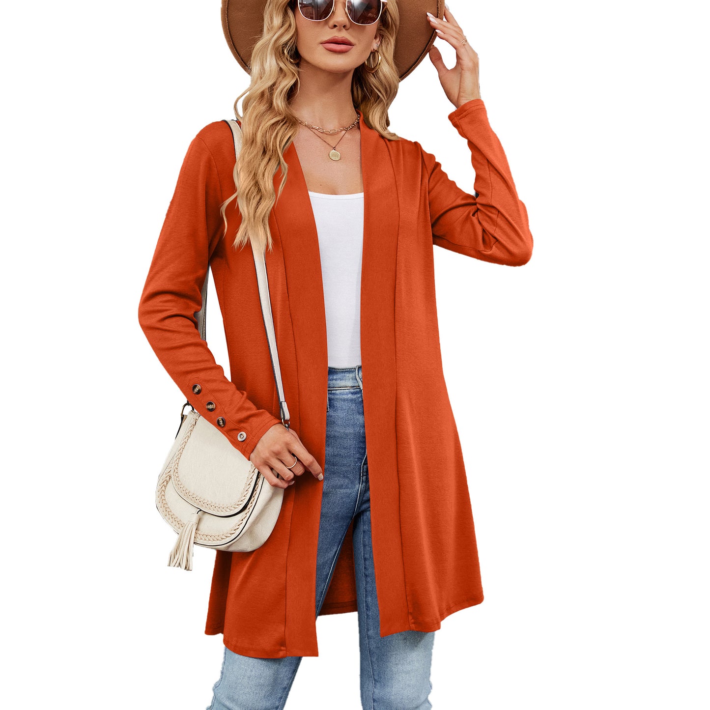 Cardigan longline pour femmes avec des détails de boutons tendance et une fermeture avant ouverte Chic und Stil