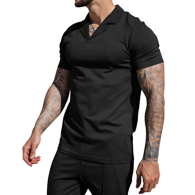 Chemise à manches courtes pour hommes avec col Henley classique et texture de surface structurée Chic und Stil