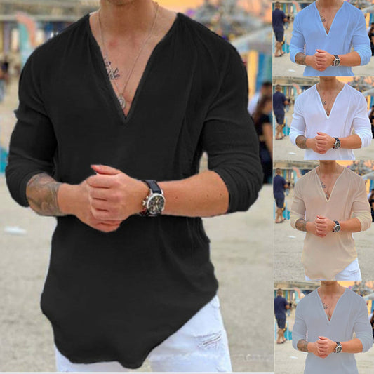Chemise à manches longues décontractée pour hommes à col en V Chic und Stil