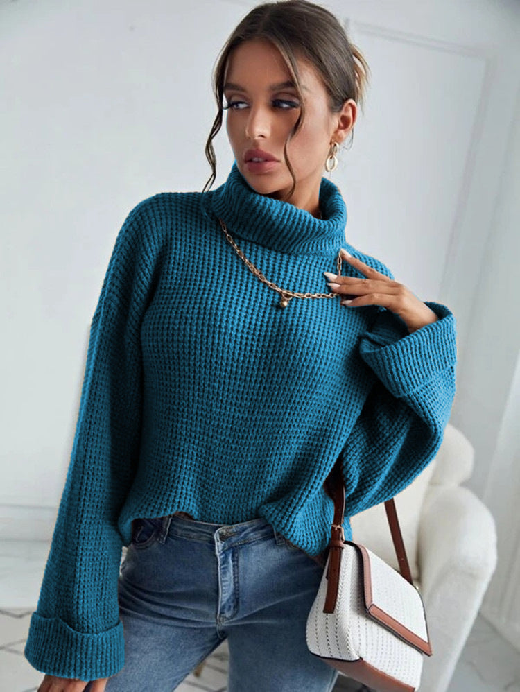 Dames Pull en tricot de haute qualité avec col montant et design structuré Chic und Stil