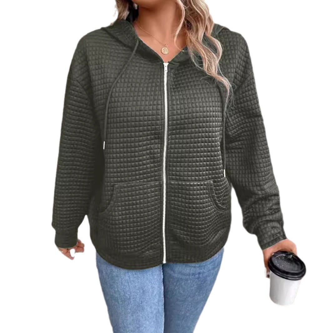 Veste à capuche pour femmes avec motif gaufré texturé et fermeture éclair pratique Chic und Stil
