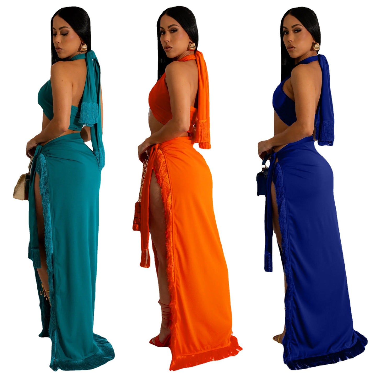 Women's Halter Neck Maxi Dress with High Slit Chic and Style