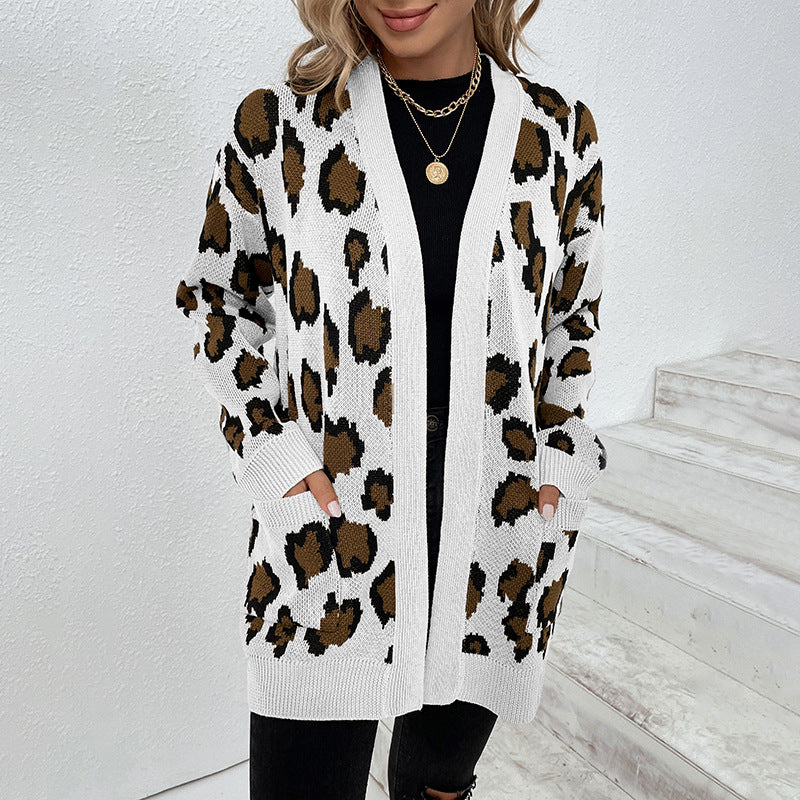 Veste en tricot à motifs léopard pour femmes avec poches pratiques Chic und Stil