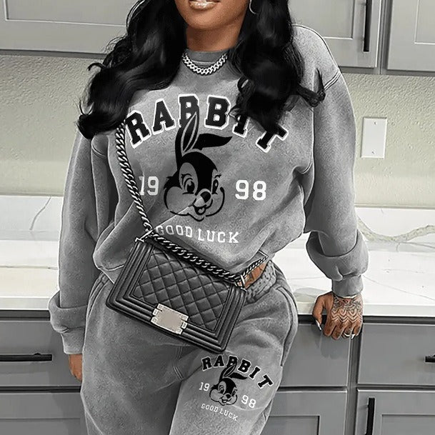 Dames Pull en Pantalon de Jogging Confortable Ensemble avec Détails d'Impression Créatifs Chic und Stil