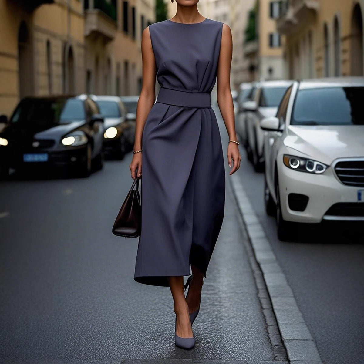 Robe maxi femme avec un design drapé élégant et une taille fine Chic und Stil