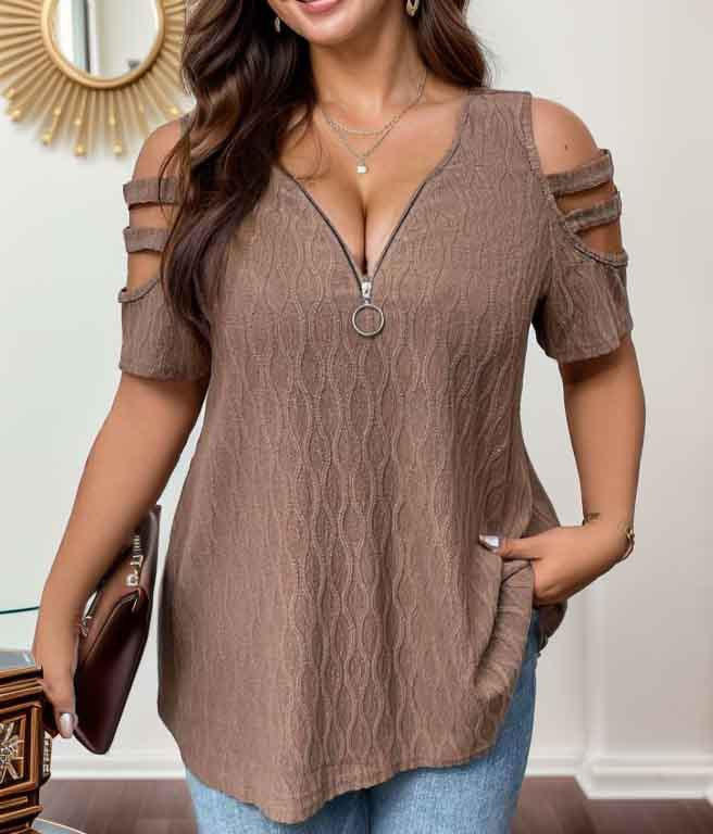 T-shirt demi-manche à zip pour femmes Chic und Stil