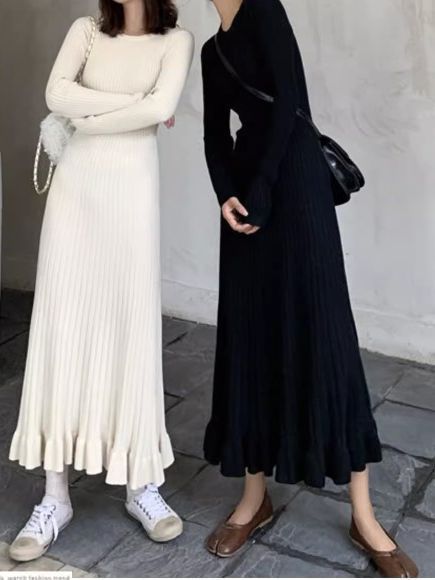 Robe en tricot pour femmes avec ourlet évasé et élégants détails en côtes Chic und Stil