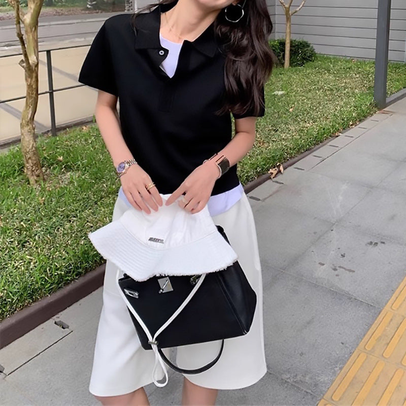 Haut en tricot polo décontracté pour femmes Chic und Stil