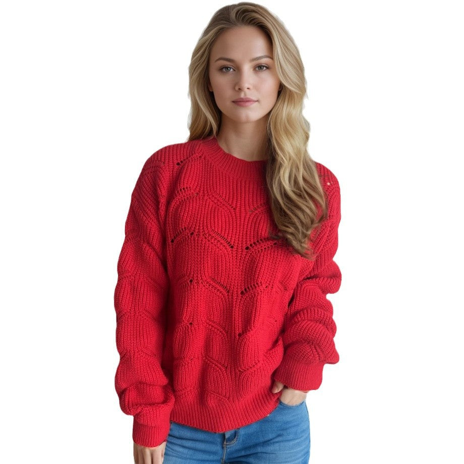 Pullover en grosse maille pour femmes avec un motif romanesque en torsade et des manches larges Chic und Stil