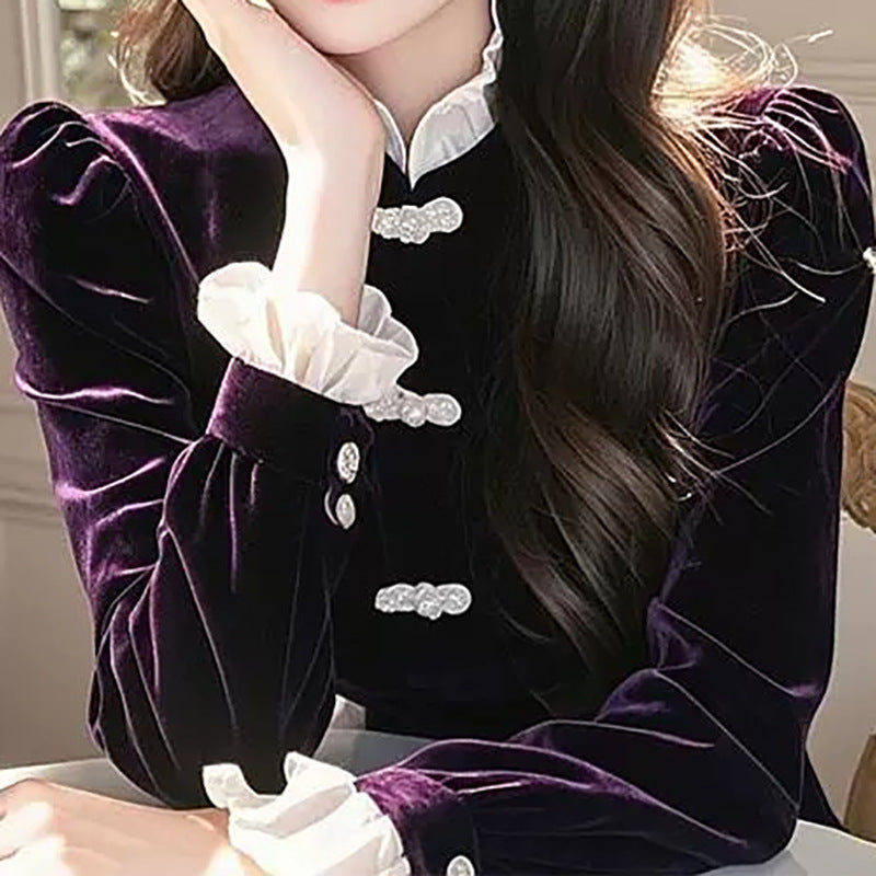 Blouse en velours élégante pour femmes Chic und Stil